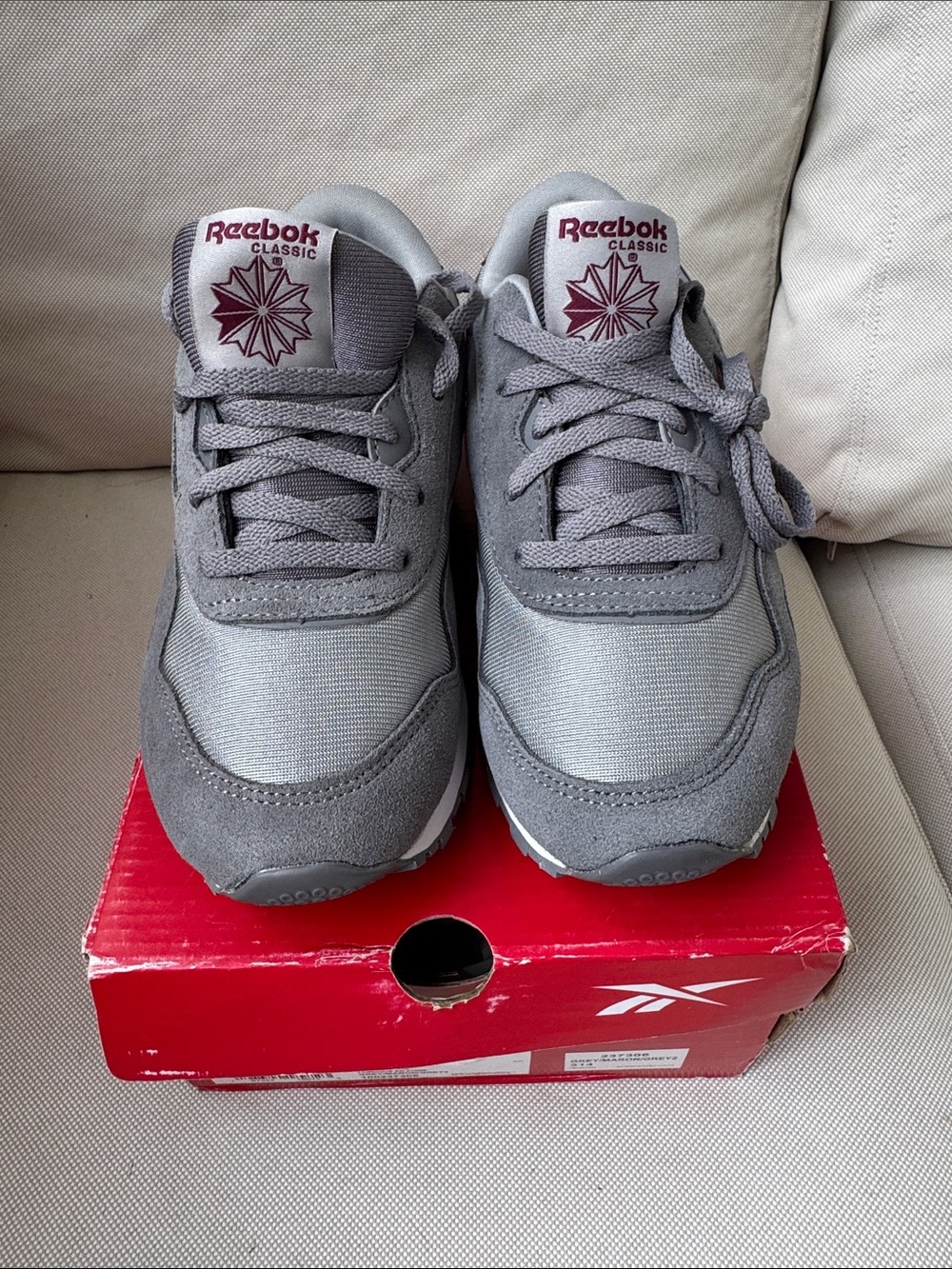 Reebok Kids Grey Classic Lace-Up Sneakers with Maroon Logo
